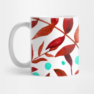 Watercolor branches and berries - red and aqua Mug